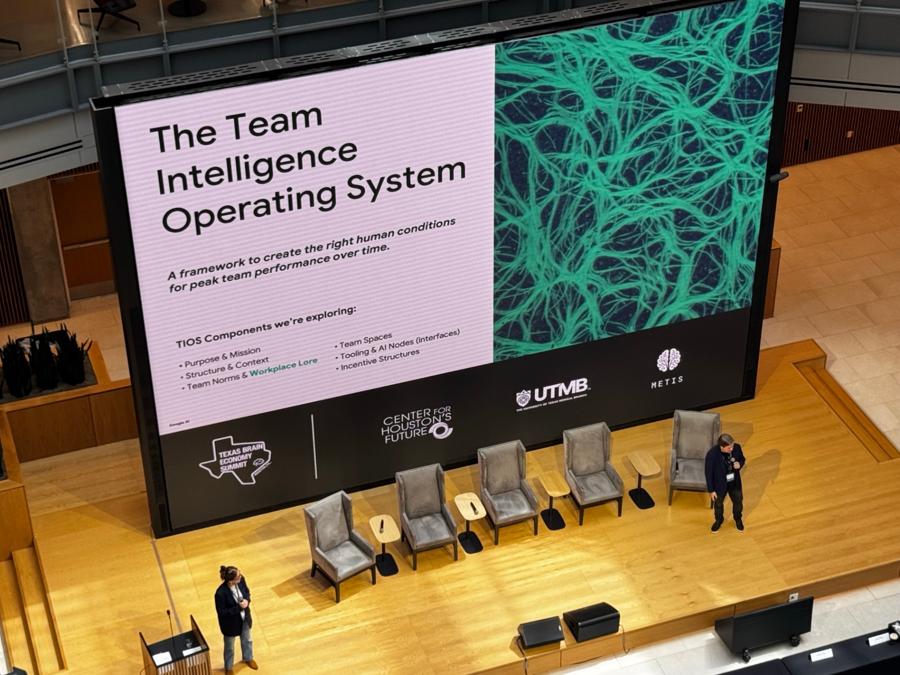 The Team Intelligence Operating System slide — Google at the Texas Brain Economy Summit.
